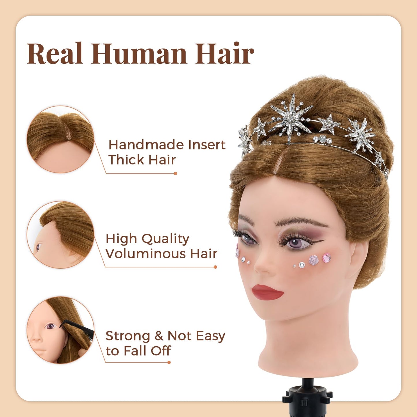 Mannequin Head with 80% Real Human hair- 28" Hair Mannequin Heads for Make up, Braiding Hairdressing Doll Head for Styling with Table Clamp + DIY Hair Styling Set