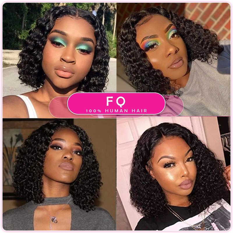 Deep Wave Bundles with Closure Brazilian Deep Curly Human Hair 3 Bundles with Closure(10 10 10+10) Middle Part 4x4 inch Lace Closure Wet and Wavy Natural Color 50g