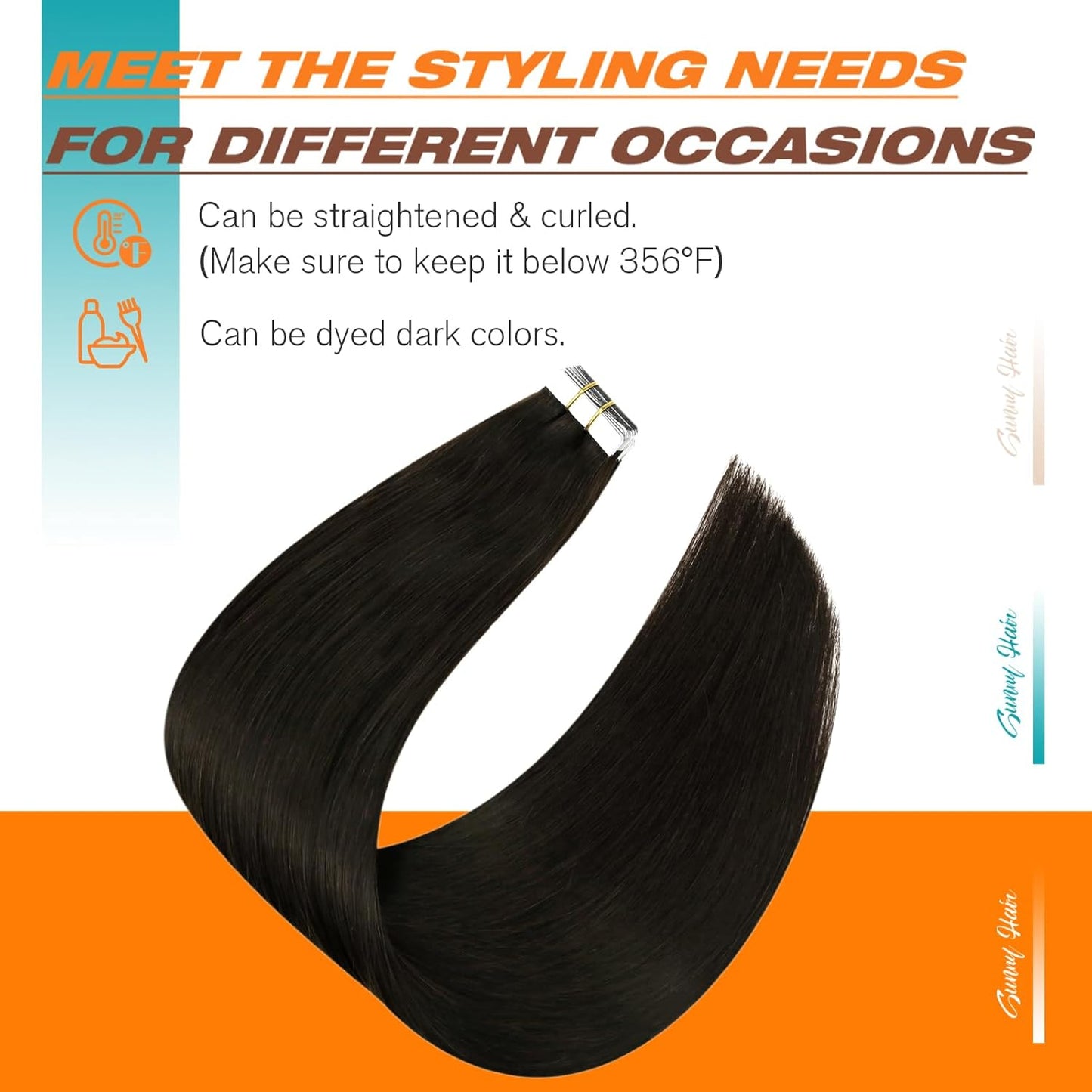 Hair Tape-In Extensions - 22 Inch Invisible Remy Human Hair - Darkest Brown | 20 Pcs, 50g