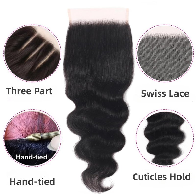 5x5 Transparent HD Lace Closure - Body Wave Human Hair, Pre-Plucked, Natural Black | 16 Inch