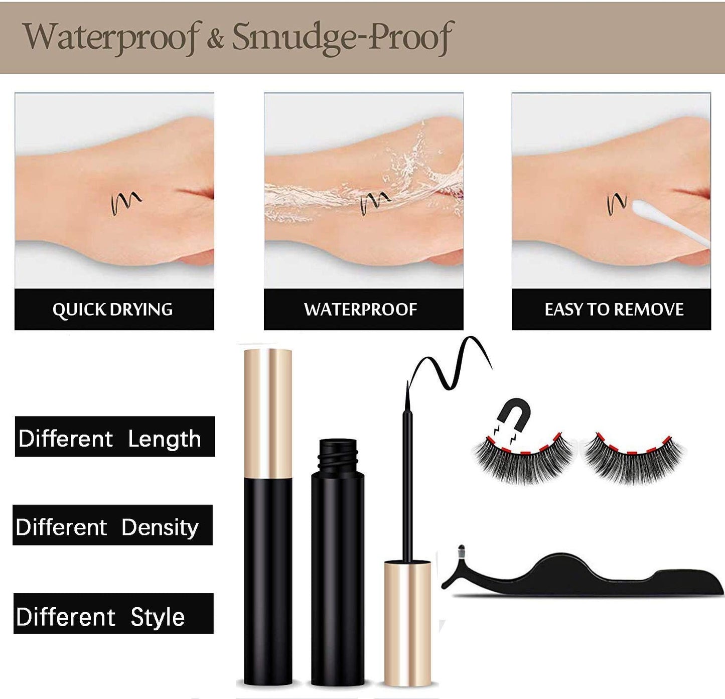 Magnetic Eyelashes With Eyeliner Kit 3D different Lengths & different Style Magnetic Eyelashes False Lashes Natural Look - No Glue Needed (5-Pairs With 2-Eyeliner)