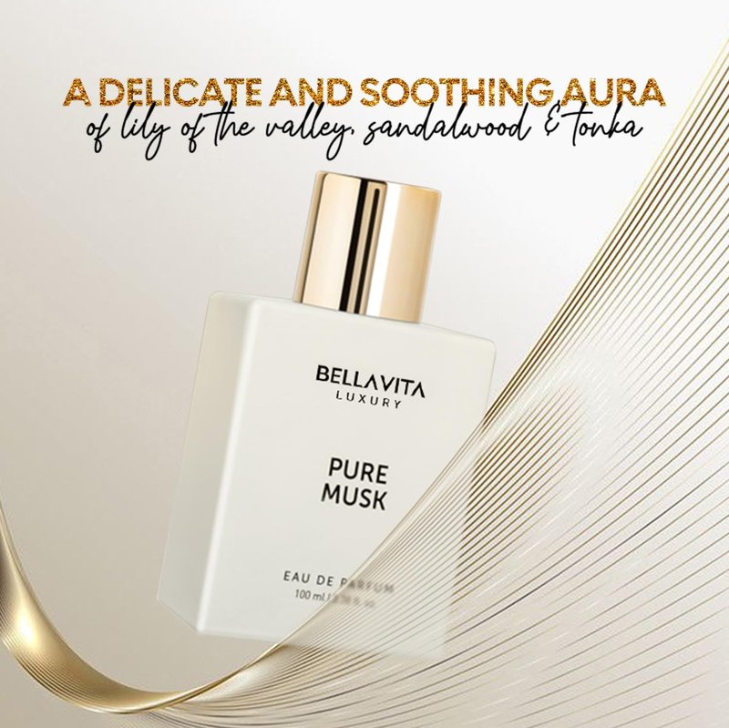 Bellavita Luxury Pure Musk Eau de Parfum | 100 ml (3.4 fl.oz.) | Perfume for Men and Women | Floral, Lily of the Valley, Sandalwood, Tolu Balsam Notes | Long Lasting Unisex Fragrance