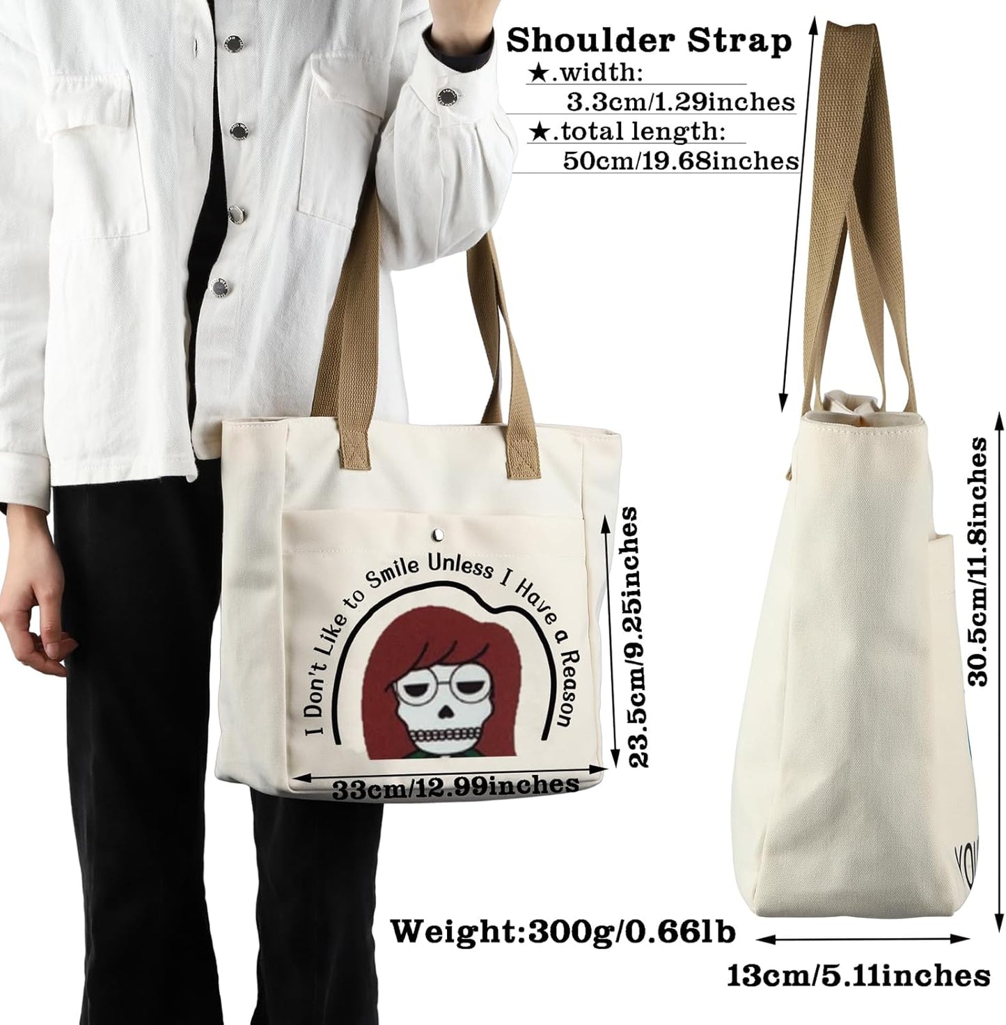 Cartoon Tote Bag - I Don't Like To Smile Unless I Have a Reason | 90s TV Show Merchandise for Fans