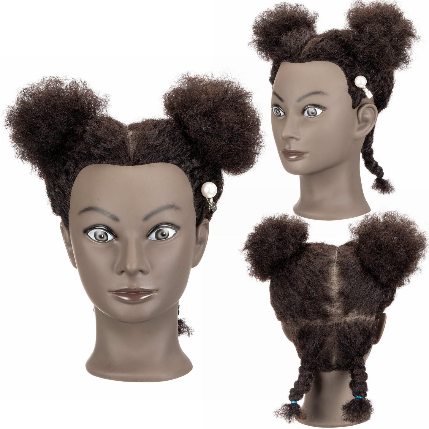 Romance Queen Curly Human Hair Mannequin Head 100% Real Human Hair Female Cosmetology Mannequin Head for Hair Styling Braiding Coloring Cutting Practice Training Doll Head with Clamp Stand(8inch)