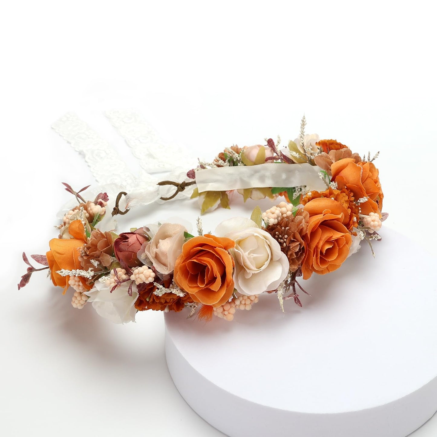 PoshMyra Dusty Pink Flower Crown for Girls (Burnt Orange-Adult)