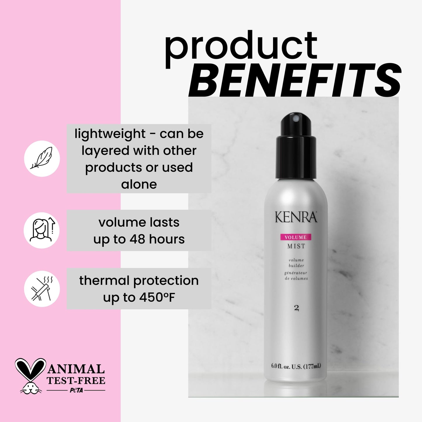 Kenra Professional Volume Mist 2 | Volume Builder | Lightweight, Fine Mist | Low Hold, Flexible Finish | Thermal Protection | Lasts Up To 48 hours | All Hair Types | 6 fl. oz.