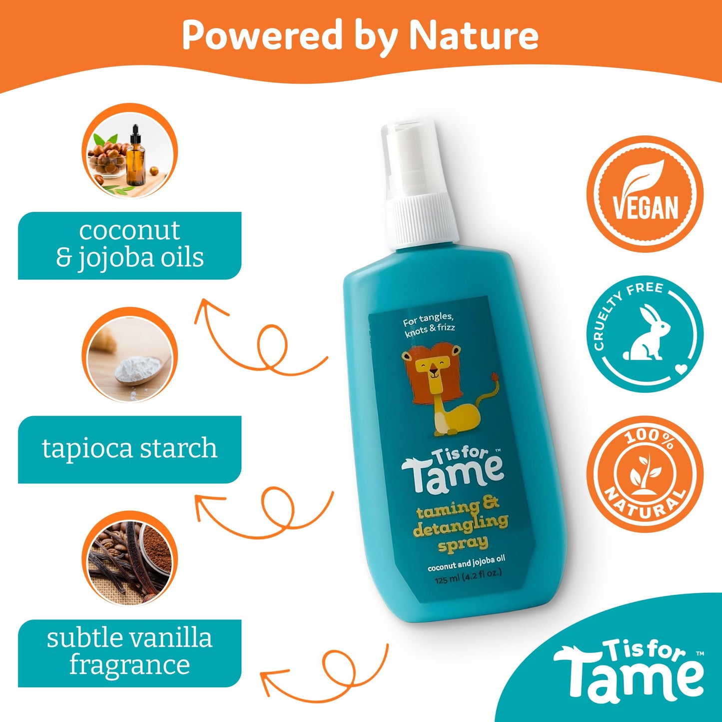 T is for Tame - Natural Hair Taming & Conditioning Spray for Kids and Babies - Tames Knots, Frizz & Detangles, Made in the USA - All Hair Types Including Curly - 4.2 fl oz (2 Pack) - Made in the USA