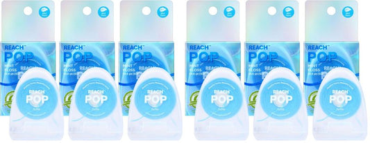 REACH POP Dental Floss, Mint, Plaque Remover for Teeth, Shred Resistant, Vegan Wax, Cruelty Free, Eco Friendly Packaging, Oral Care, PFAS Free, for Adults & Kids, 6 Pack, 54.6 yd