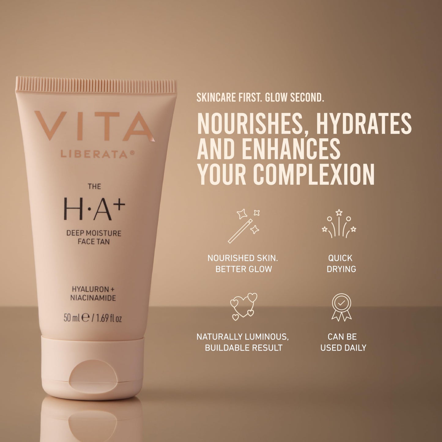 VITA LIBERATA Face Tanning Moisturizer 1.69 fl oz with Hyaluronic Acid & Niacinamide - Nourishing, Ultra Hydrating Moisturizer, For a Sun-Kissed, Radiant Glow, Customizable Tan, Fades Evenly