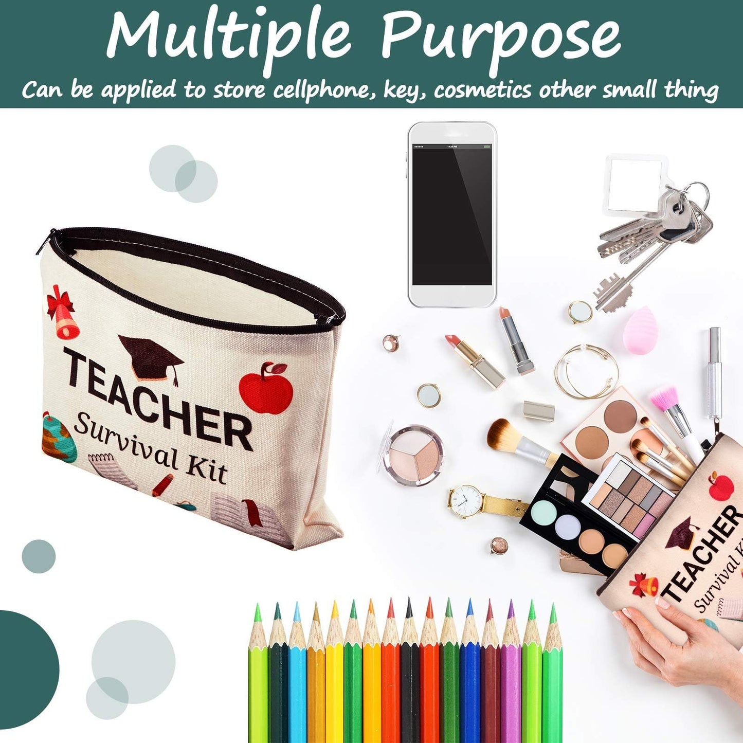 Weewooday 20 Pieces Teacher Appreciation Gifts Back to School Cosmetic Bags Teacher Canvas Makeup Bags Toiletry Case Pencil Bag with Zipper Stationery Case Bag for Teachers Appreciation Gifts