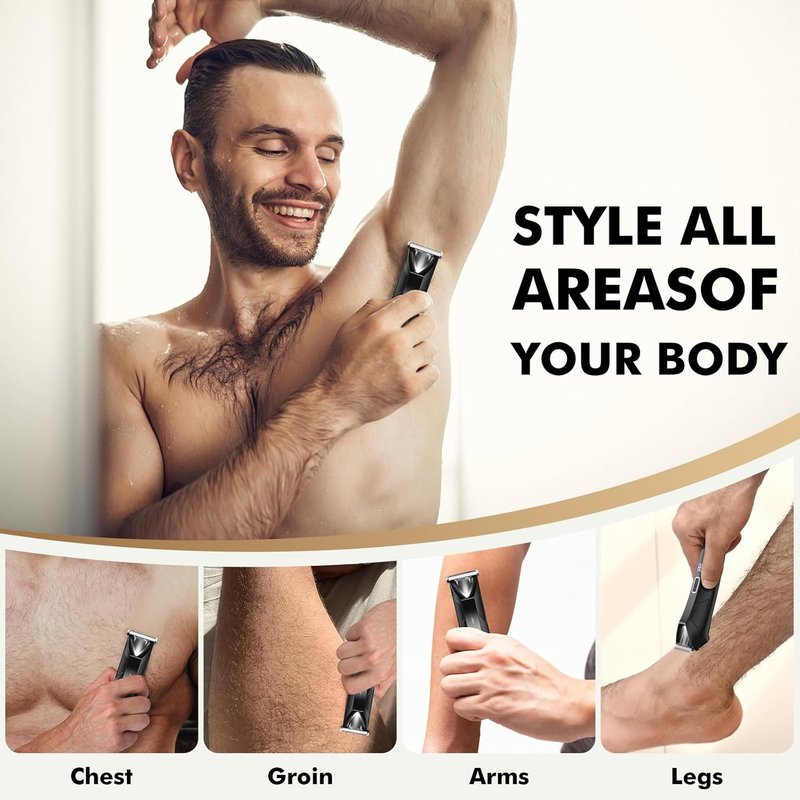 Body Hair Trimmer for Men - 2-in-1 Electric Groomer & Shaver | Dual-Head Design for Groin & Pubic Hair