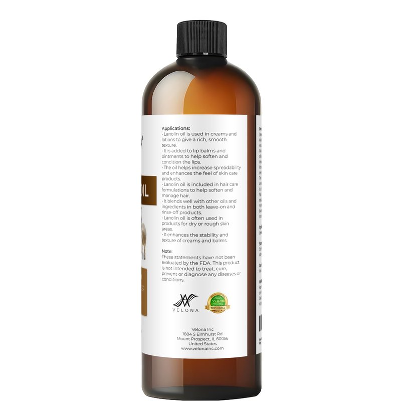 velona Lanolin Oil USP Grade 16 fl oz | 100% Pure and Natural Carrier Oil | Refined, Cold pressed | Skin, Hair, Body & Face Moisturizing | Use Today - Enjoy Results