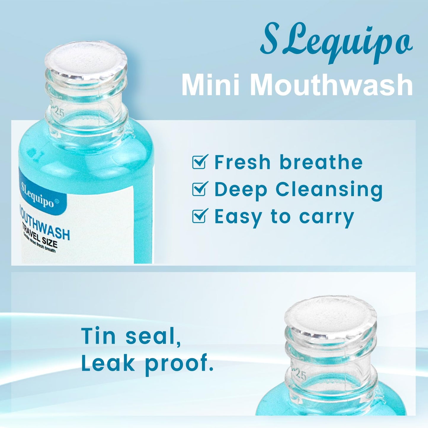 SLequipo 50 pcs Travel Size Mouthwash Bulk Mini Mouthwash, Fresh Mint Portable Mouthwash Individual 1.2oz/35ml Mouthwash Bottles for Travel Toiletry Kits