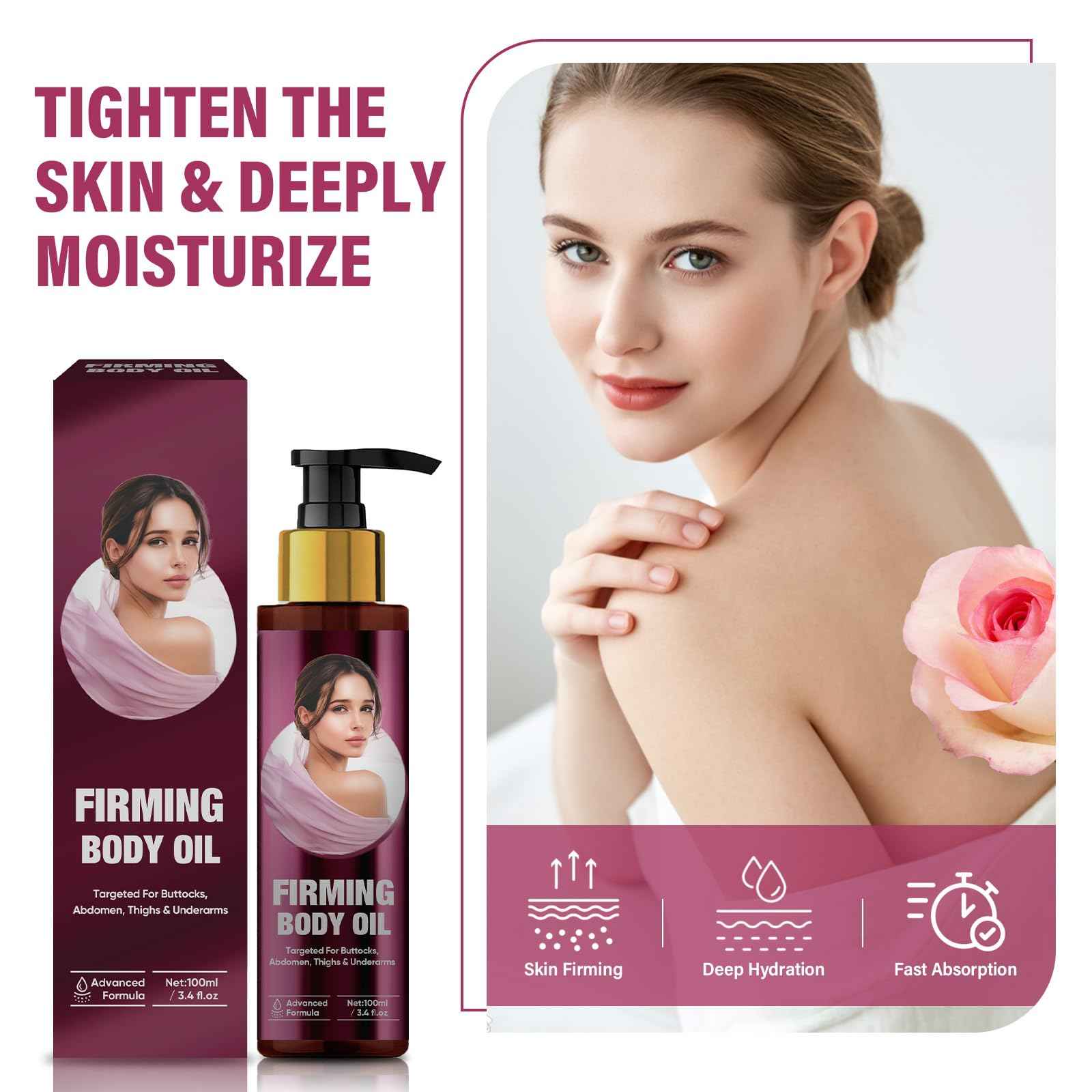 Luxury Body Firming Oil, Magi-c Body Firming Oil, Natural Camellia & Cactus Extract for Skin Tightening and Deep Moisture - Smooths, Firms, Hydrates - Natural Formula, 3.38 fl oz