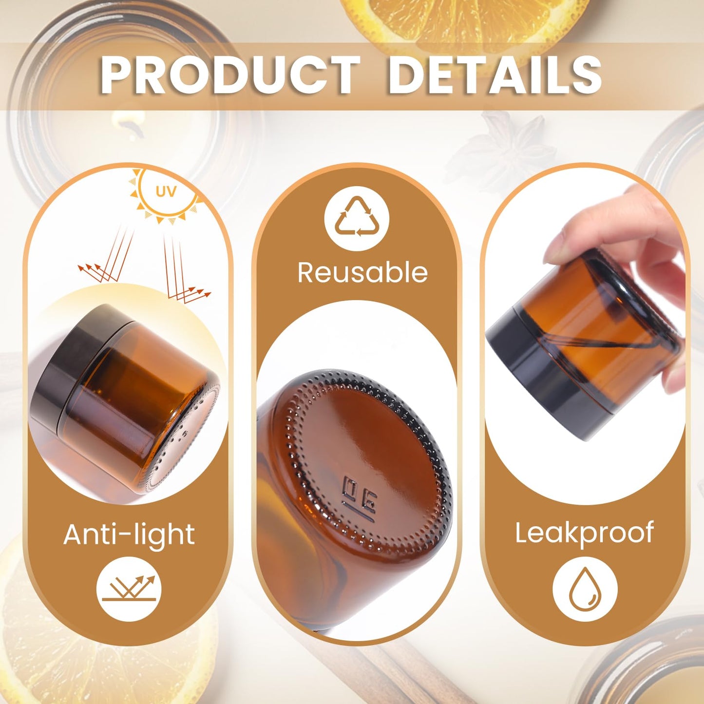 UPBUD 2oz Amber Glass Jars with Lids, 40 Pack Brown Salve Tins
