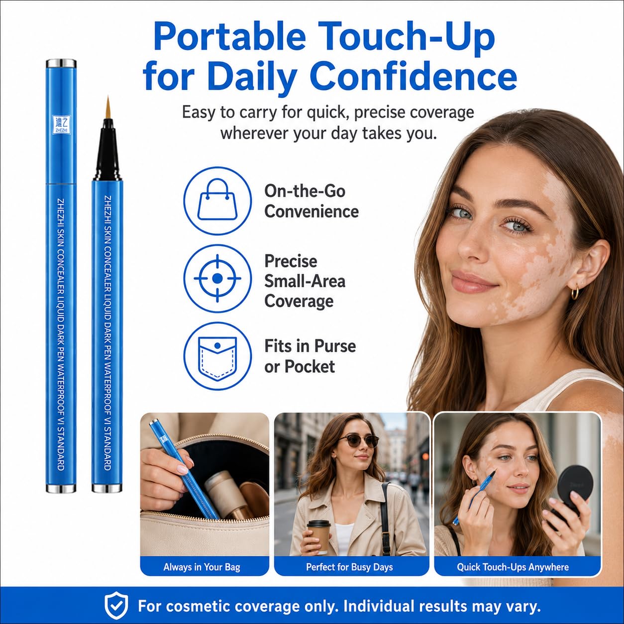 ZHEZHI Vitiligo Concealer Pen – Waterproof Face & Body Coverage for White Spots & Uneven Skin Tone, Long-Lasting & Sweatproof, Light to Medium Skin, 3.5g