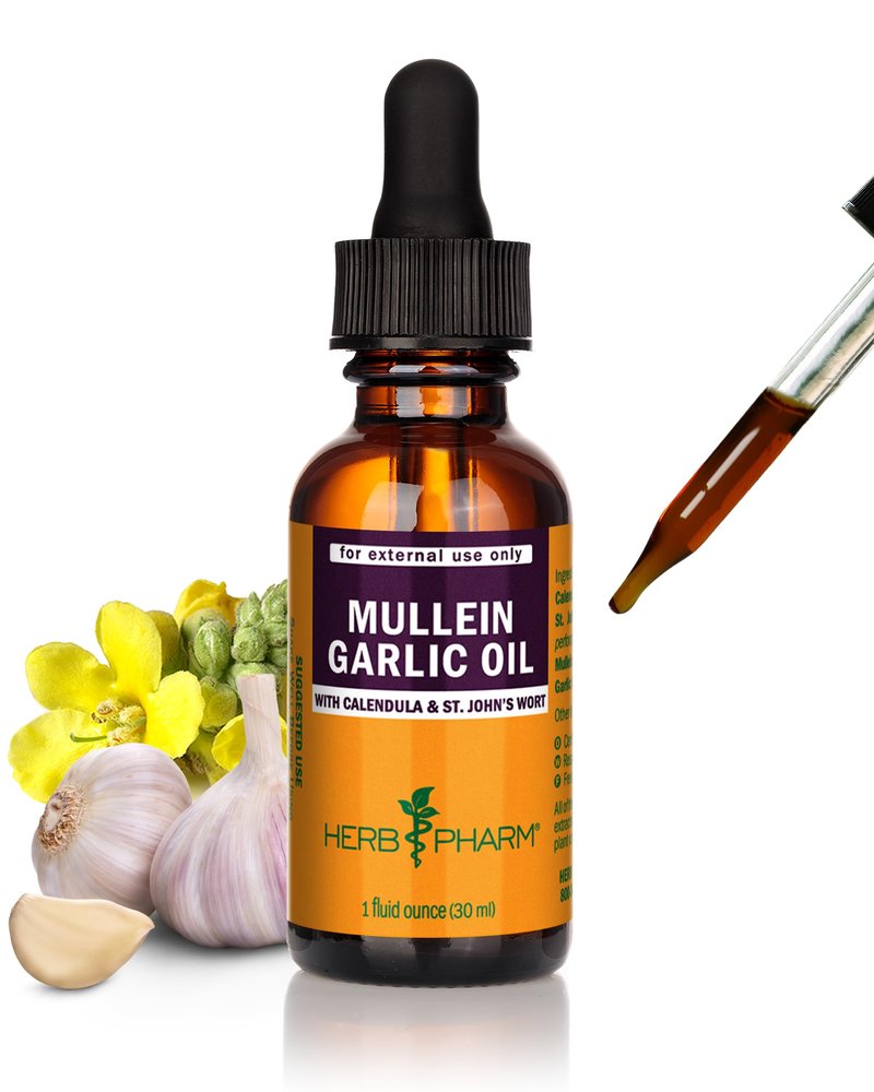 Herb Pharm Mullein Garlic Oil: Infused Oil for Topical External Use with Certified Organic Mullein Extract, Garlic Extract, Calendula & Responsibly Wildcrafted St. John's Wort, 1 oz