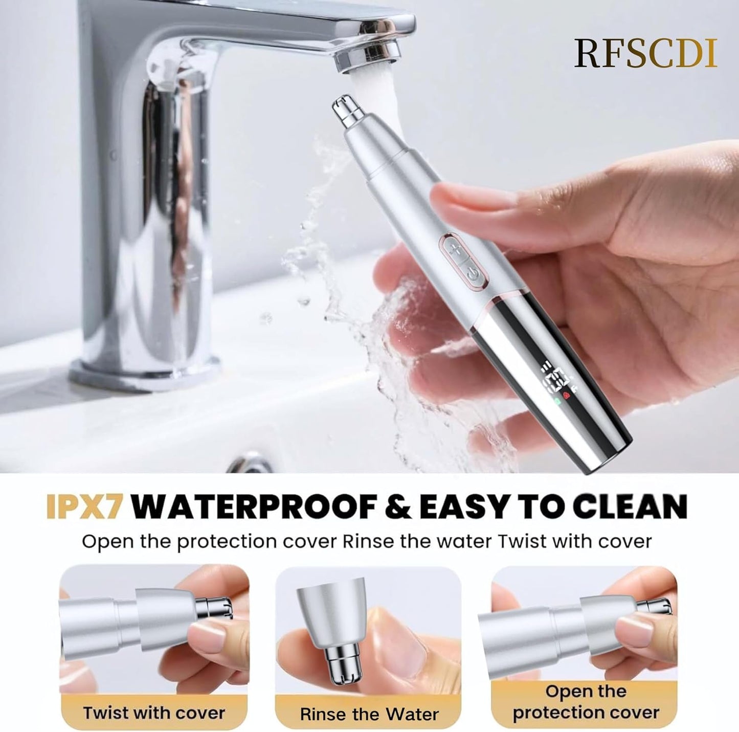Rechargeable Nose & Ear Hair Trimmer - 5-in-1 Grooming Kit for Men & Women | IPX7 Waterproof, Dual Edge Design, White