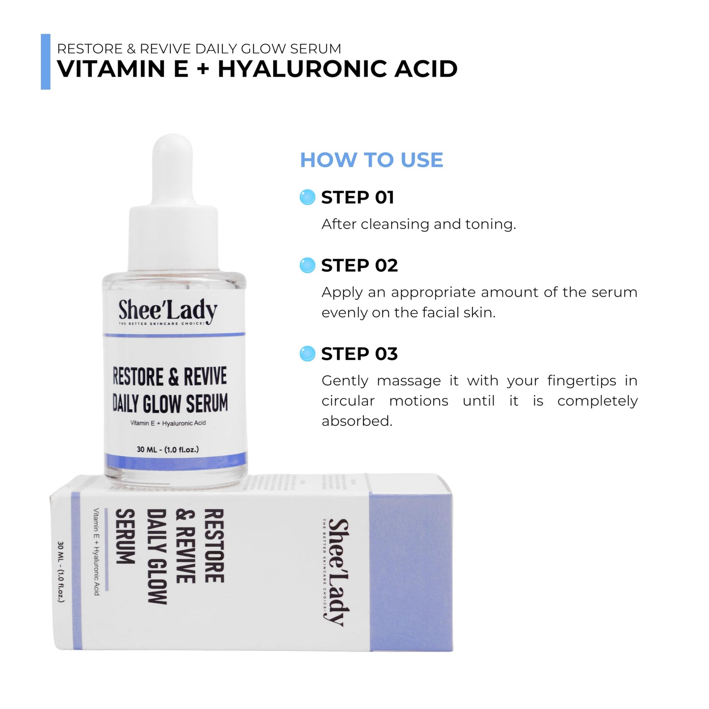 Shee'lady Restore & Revive Daily Glow Serum Daily Anti-Aging Wrinkle and Skin Tone Skin Care Treatment, Brightening Serum, Stocking Stuffers for Men & Women, 30 ML, 1 oz