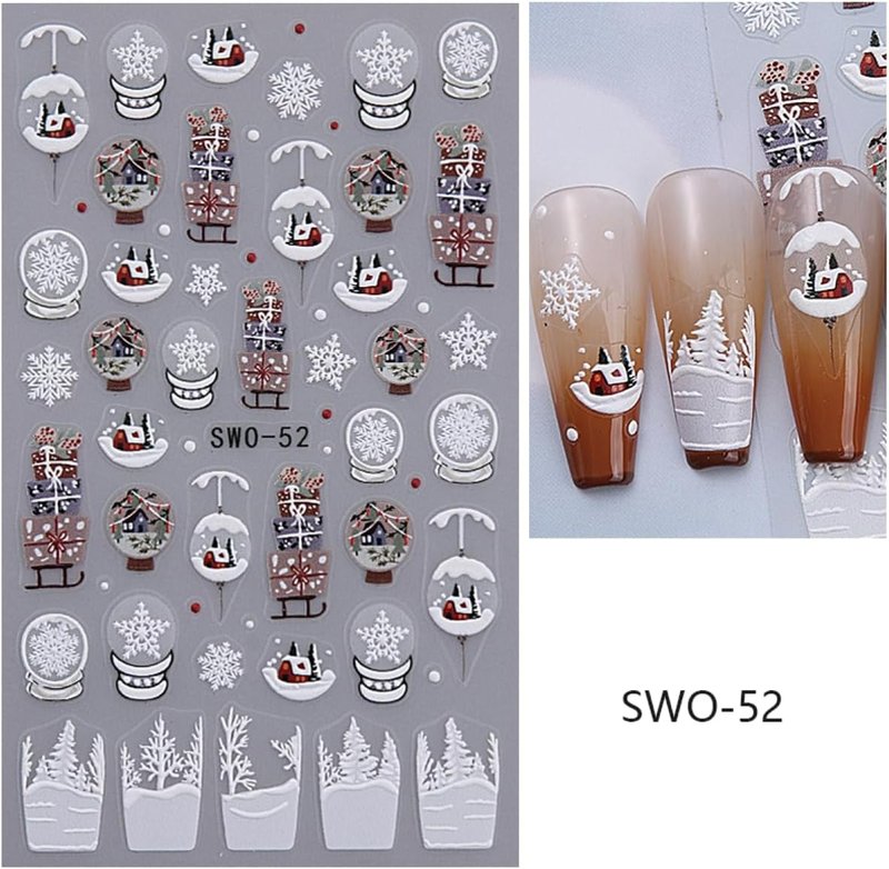 5D Embossed Christmas Nail Art Stickers - Gingerbread, Elk & Santa Designs | 8 Sheets for Holiday DIY Manicure