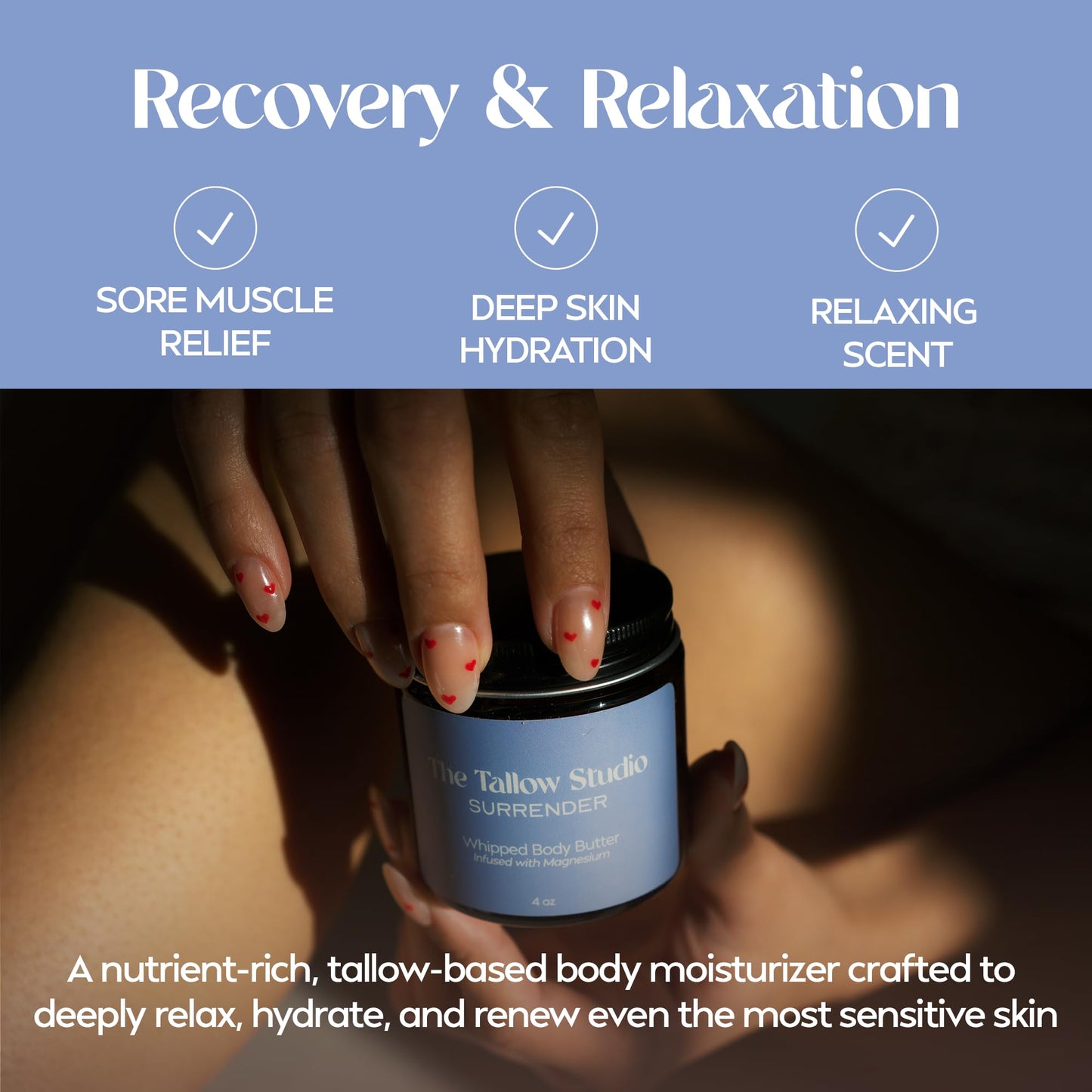 Deep Sleep Magnesium Tallow Balm (Lavender & Blue Tansy) - 350mg Magnesium - 100% Grass-Fed & Organic - for Sore Muscles, Relaxation, Eczema, Kids, Dry Skin - 4oz