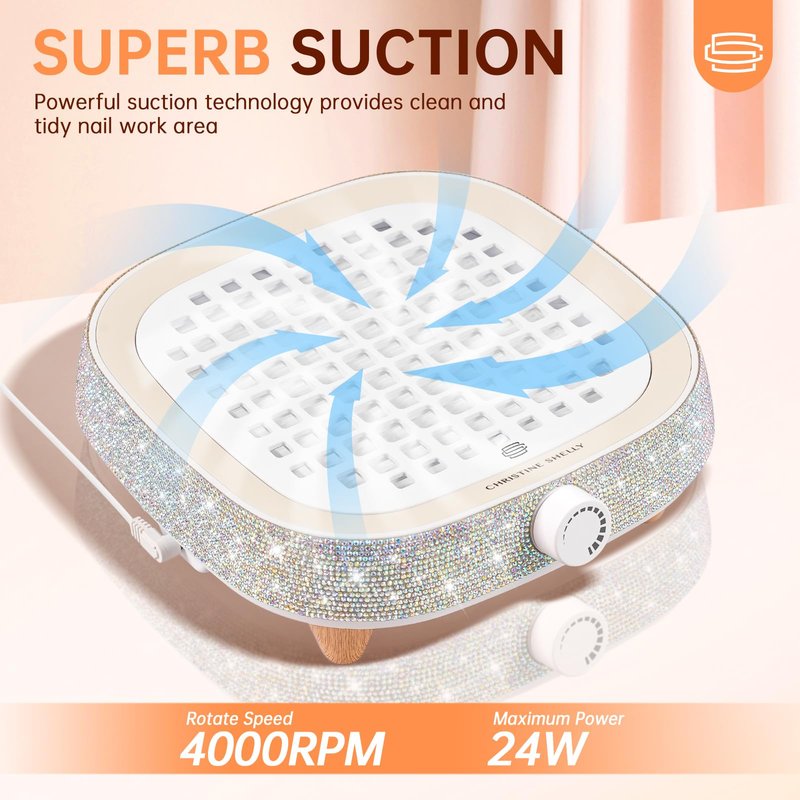 CHRISTINE SHELLY Nail Dust Collector, Powerful 4000RPM Vacuum Fan Vent Dust Collector Extractor Dust Suction Machine for Acrylic Nails Polishing, Nail Salon& Home