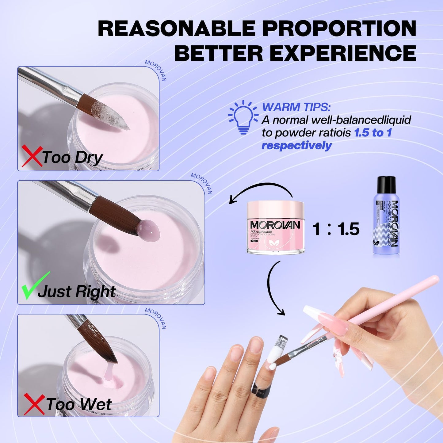 Morovan Monomer Acrylic Nail Liquid 8oz for Acrylic Powder - Professional Monomer Acrylic Nail Liquid For Acrylic Nail Extension Non-Yellowing MMA-Free