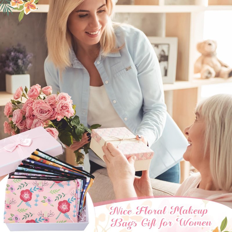 Hillban 36 Pcs Floral Makeup Bags for Women Flower Cosmetic Bag Inspirational Pencil Case with Zipper Travel Organizer Pouch for Wedding Bachelorette Party Christmas Gifts, 12 Styles
