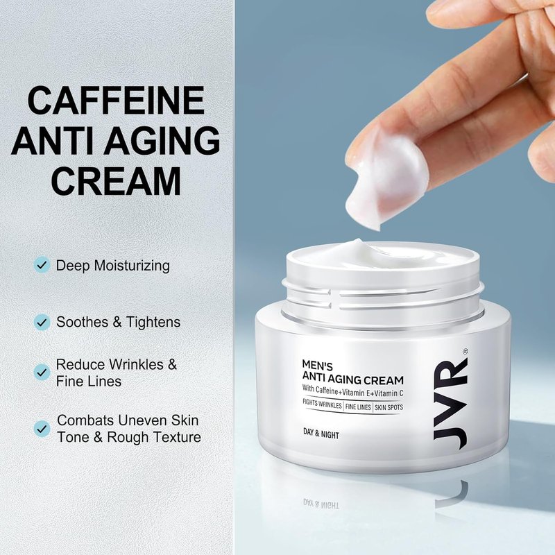 JVR Men's Face Moisturizer - Anti-Aging Lightweight Cream with Caffeine & Niacinamide | 1.7 oz