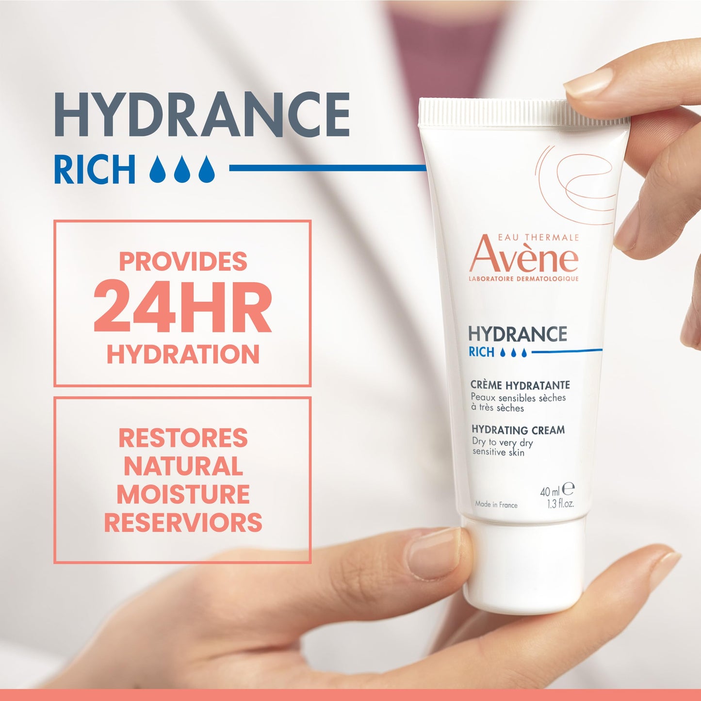 Avène Hydrance RICH Hydrating Cream, Daily Face Moisturizer, Soothes Feelings of Skin Tightness Associated with Dryness, Dry Skin Moisturizer, Non-Comedogenic Skin Care for Dehydrated Skin Barrier