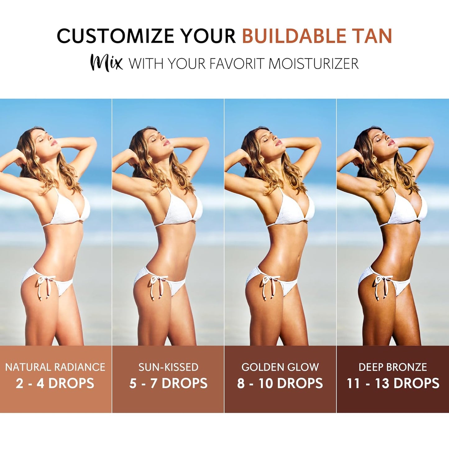 Self Tanning Drops - Achieve a Natural Sun-Kissed Bronze Glow | Gradual Face & Body Tanner, 1.01 Fl Oz