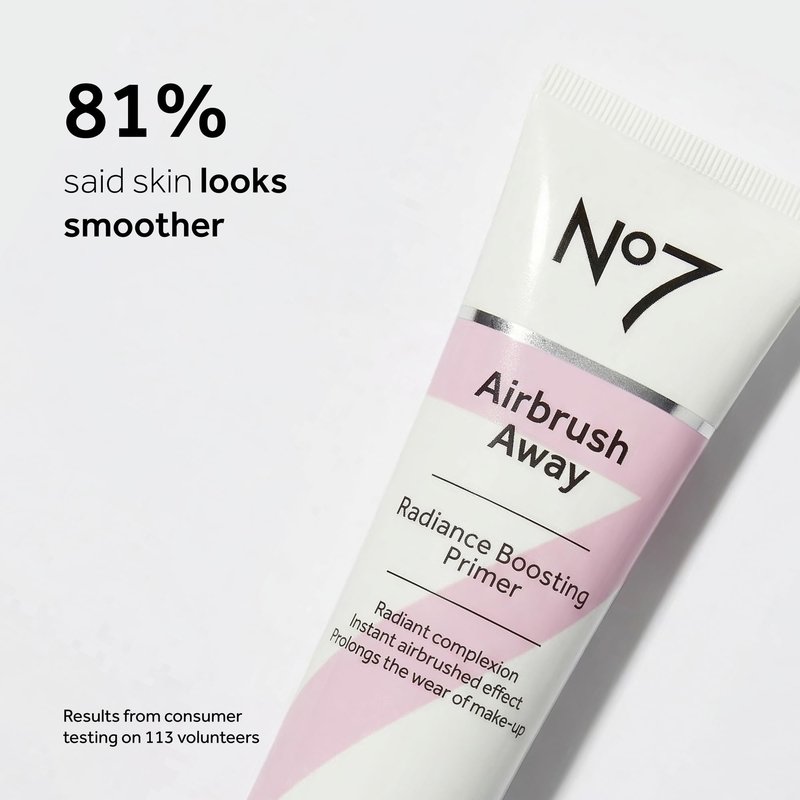 No7 Airbrush Away Radiance Boosting Foundation Primer - Illuminating Glow Primer for Seamless Makeup Application - Leaves Skin Dewy, Smooth & Radiant - Extends Makeup Wear (30ml)