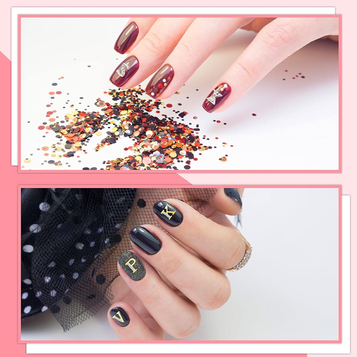 Gold & Silver 3D Letter Nail Charms - 104 Pcs Rhinestone Crystal Alphabet Decals for DIY Fingernail Art