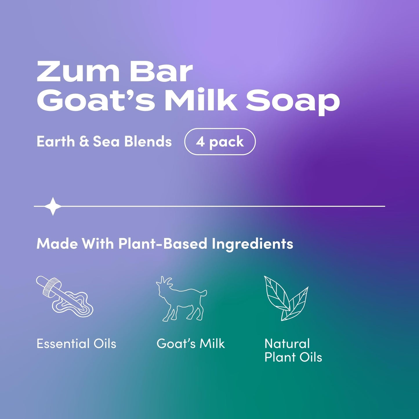 Indigo Wild Zum Goat's Milk Soap Bar - Bar Soap for Hands & Body Made with Essential Oils - 3 oz - Earth & Sea Blends (4 Pack)