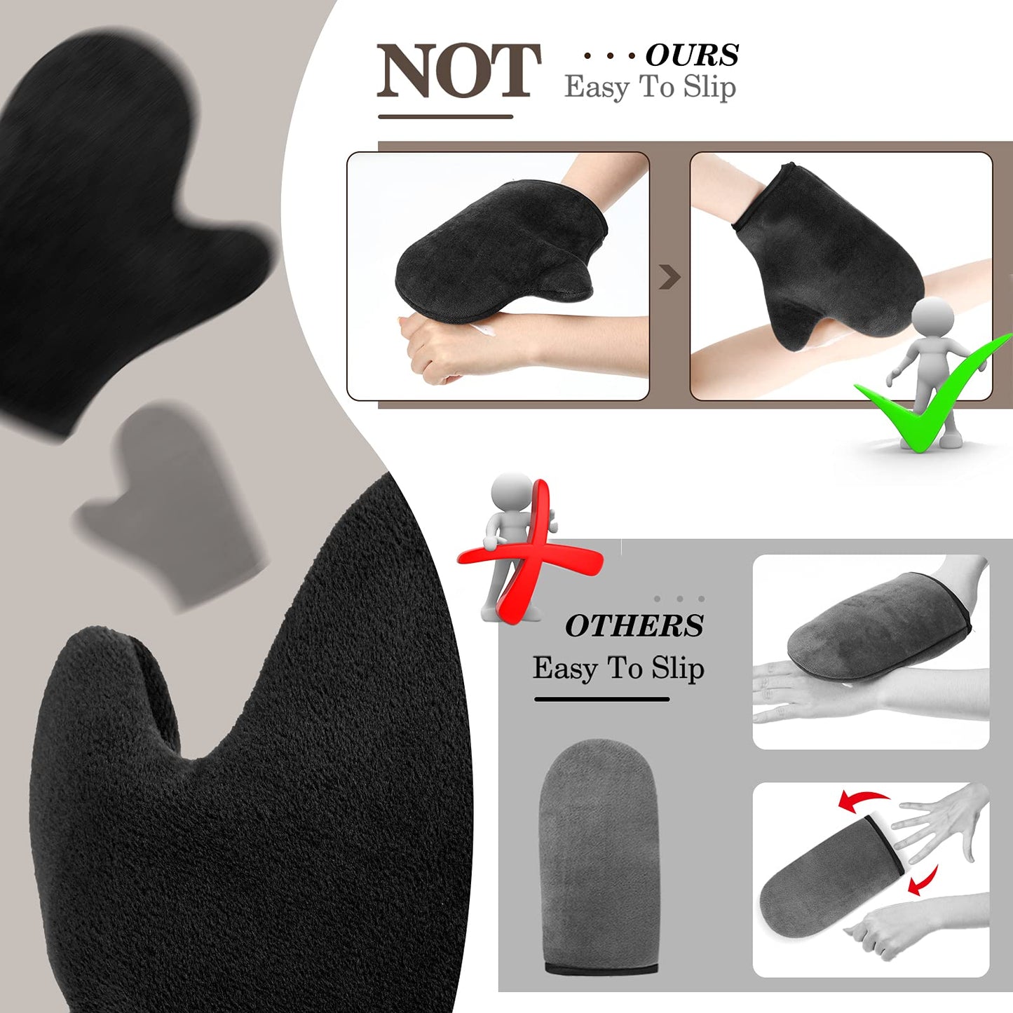 SATINIOR 4 Packs Self Tanning Mitt Applicators Double Sided Sunless Tanning Mittens Reusable Applicator Mittens Tanner Gloves with Thumb(Black)