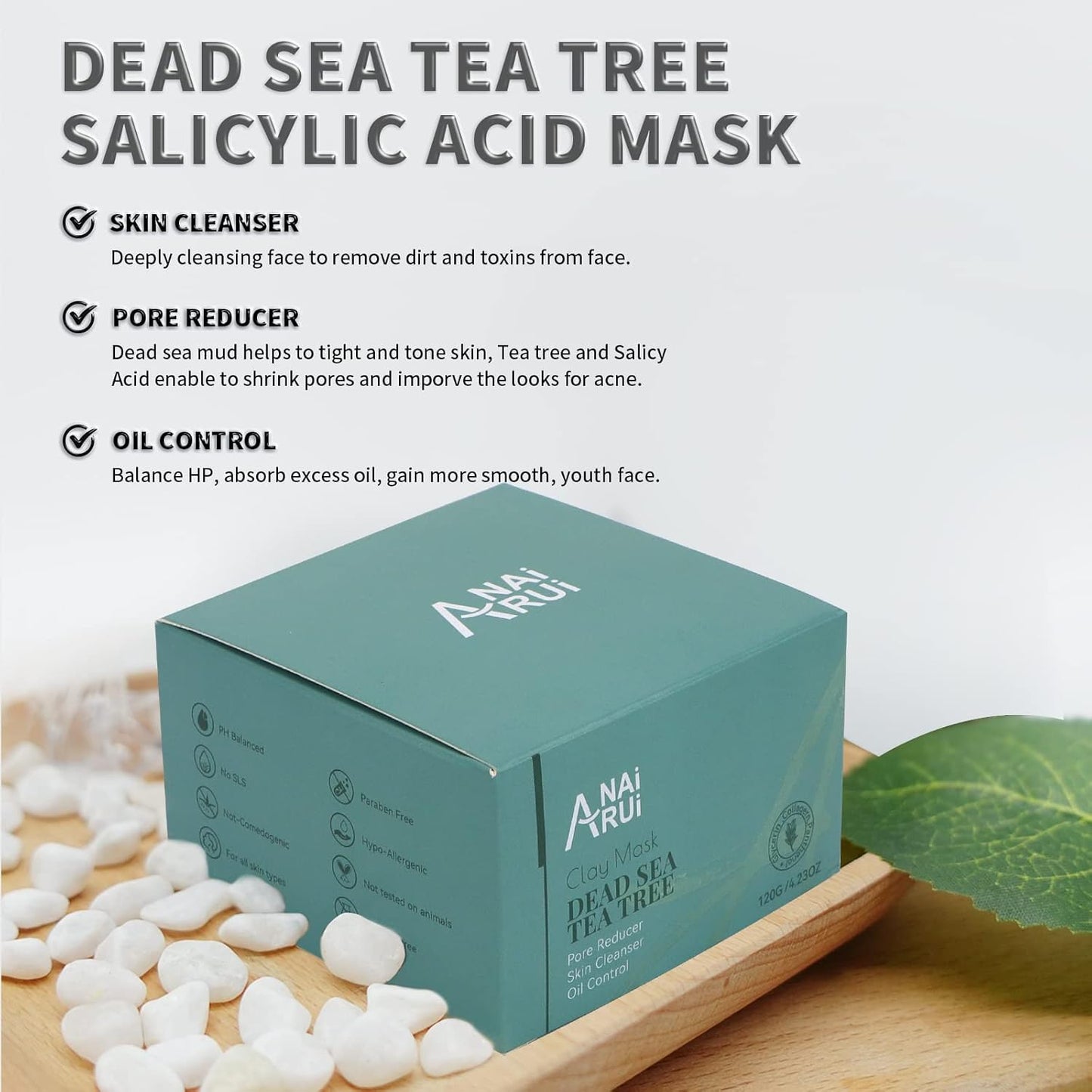 Dead Sea Mud Mask with Tea Tree Oil & Salicylic Acid - Charcoal Pore Cleanser for Acne-Prone Skin | Unisex Detox Face Mask