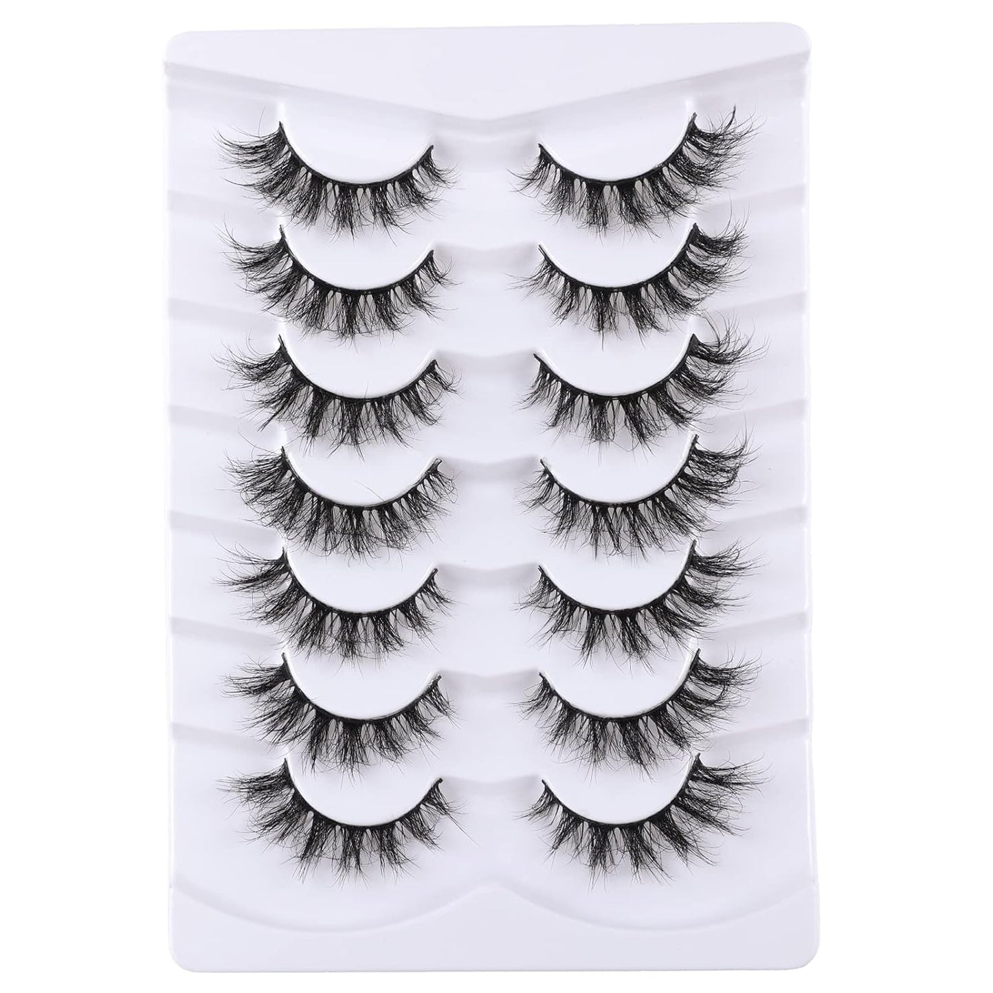 Lashes Eyelashes 8D Fluffy False Eyelashes Wispy Faux Mink Lashes Light Weight Fake Eyelashes Cat Eye Lashes 7 Pairs Pack, Black
