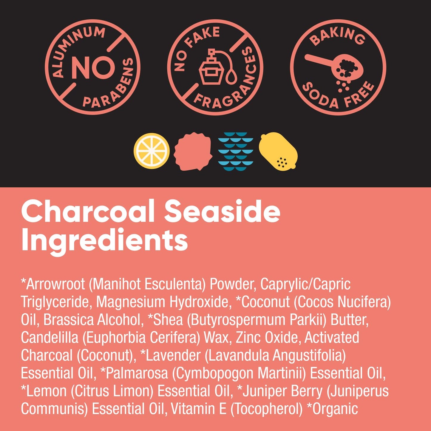 Pretty Frank Natural Aluminum-Free Deodorant Stick with Charcoal, Baking Soda-Free, Charcoal Seaside (2-Pack) | Sensitive Skin Friendly, Effective Odor Control for Women & Men, Organic Ingredients