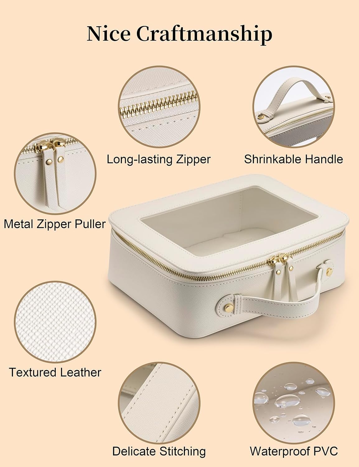 Clear Makeup Bag for Women - Waterproof Cosmetic Organizer Case | Portable Travel Toiletry Bag (Black)