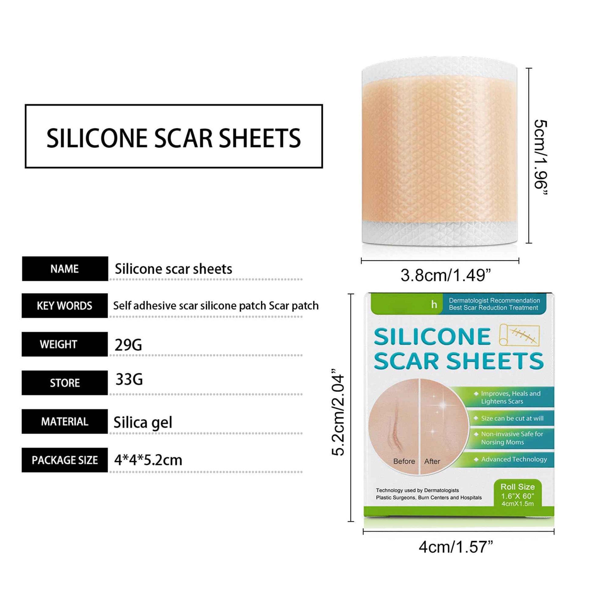 Silicone Scar Sheets - Suitable for Repair of Caesarean Section, Abdominoplasty, Keloid and Surgical Scars(1.6”x 60”)