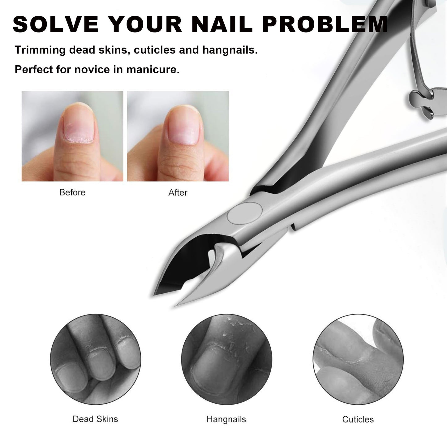 HaimiLiya Cuticle Nippers, Professional Accurate Fast Sharp Small Jaw Cuticle Cutters, Nail Cuticle Cutting Pliers, Nail Dead Skin Remover Tool,Stainless Steel Cuticle Trimmer, Silver, Jaw 3mm