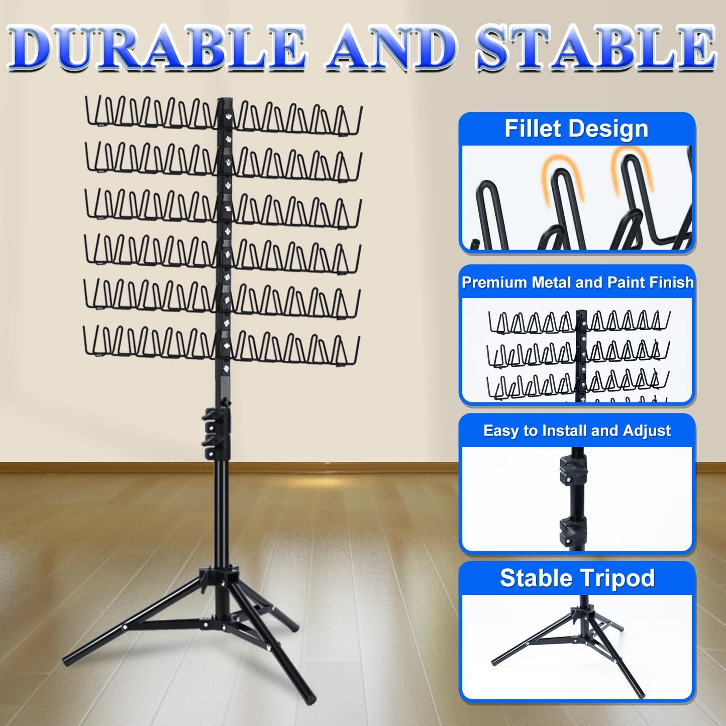 MIVERYEA Braiding Hair Rack Standing with 120 Pegs, Height Adjustable 2-Side Hair Divider Metal Hair Braiding Separator Stand, Black