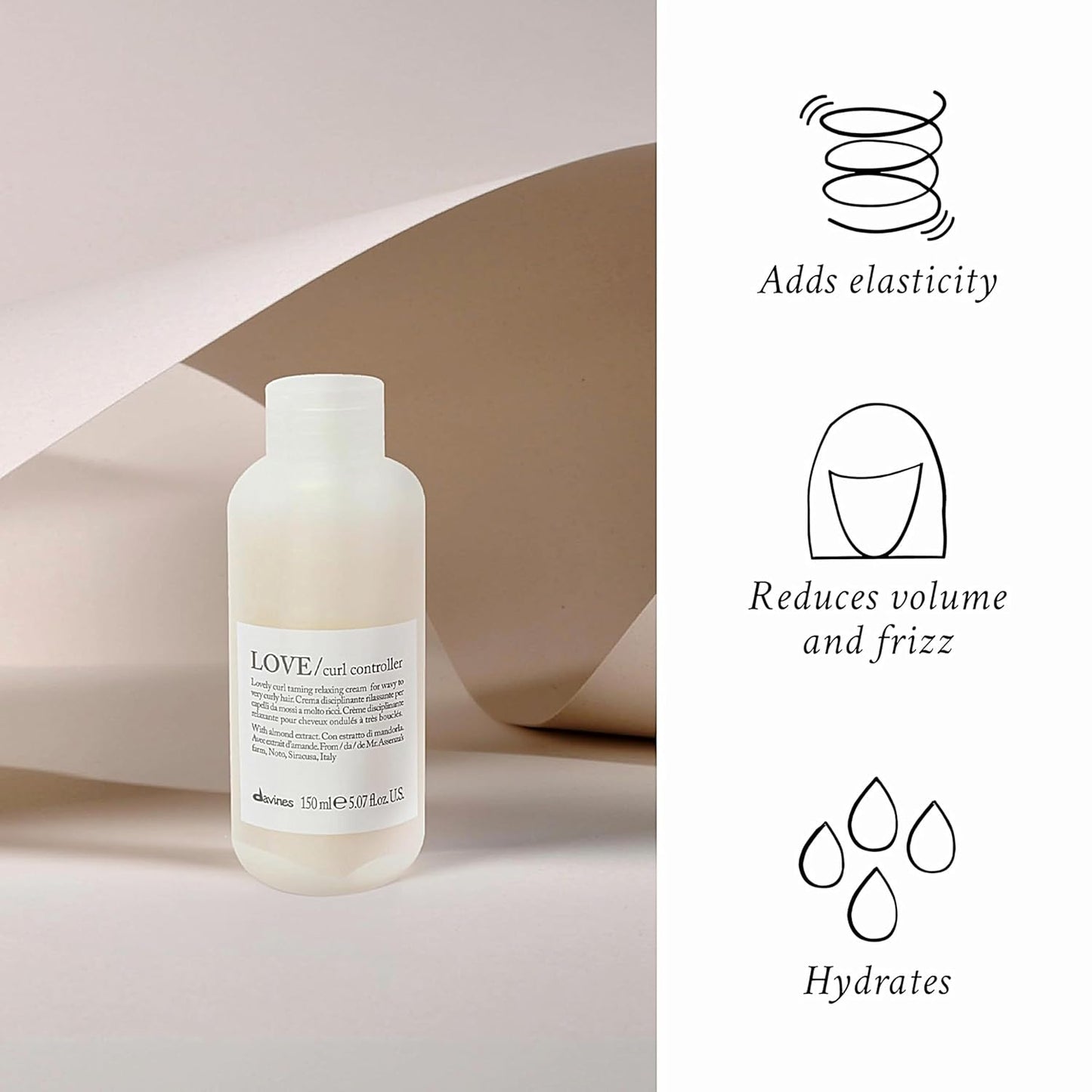 Davines LOVE Curl Controller - Anti-Frizz Cream for Wavy & Curly Hair | Defines Texture, 5.07 Fl Oz