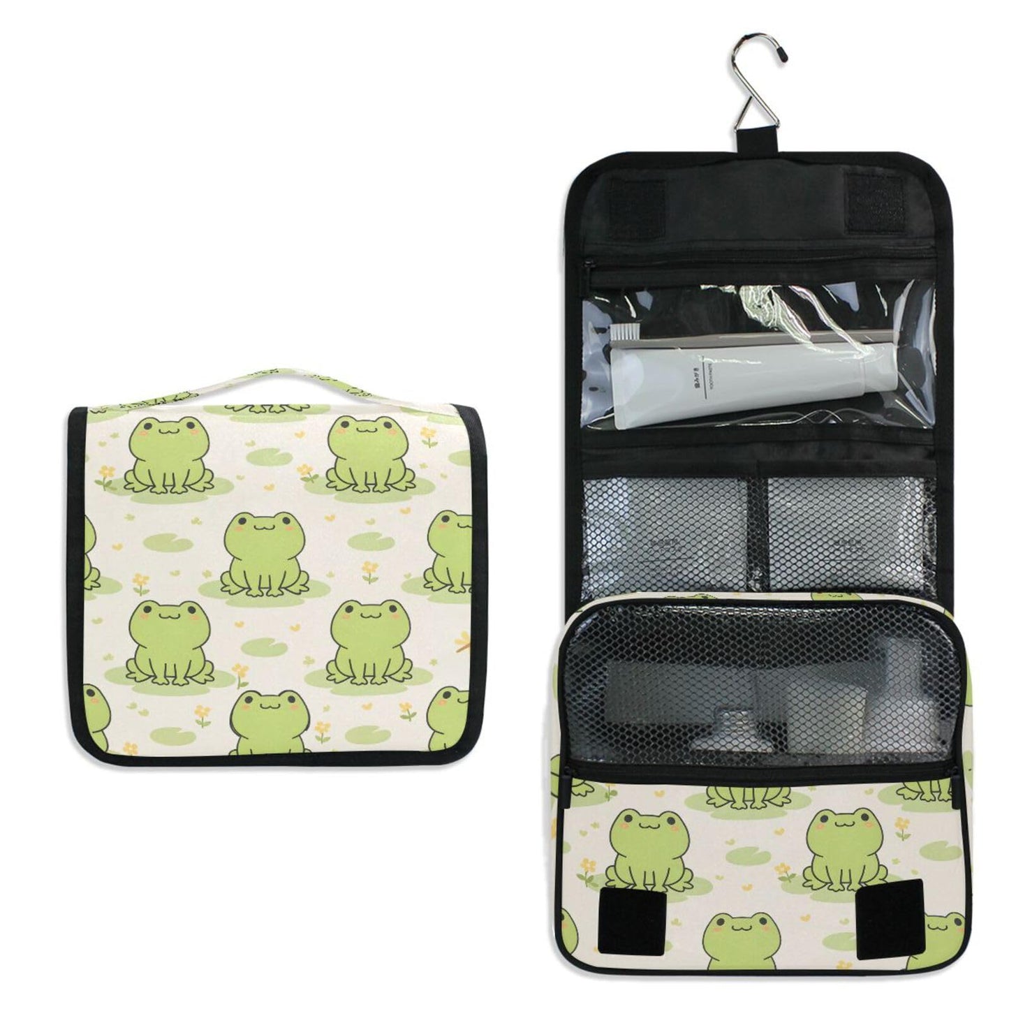 MNSRUU Hanging Toiletry Bag Cute Frog Makeup Travel bag for Toiletries Portable Toiletry Organizer Bags Clear Toiletry Cosmetic Kit