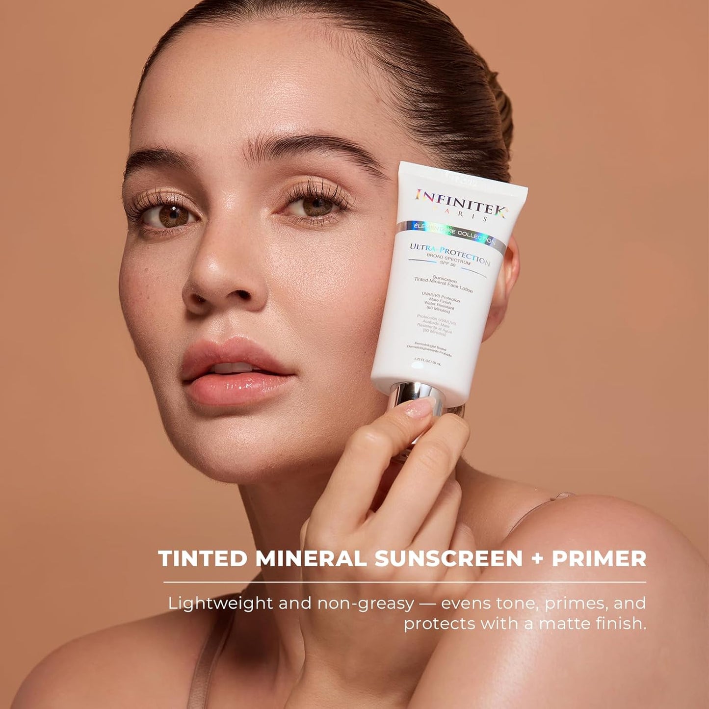 Infinitek Paris Tinted Mineral Sunscreen SPF 50 - Lightweight Daily Face Protection Against UVA/UVB & Blue Light | Water Resistant (80 Min) | 1.75 fl oz / 50 ml