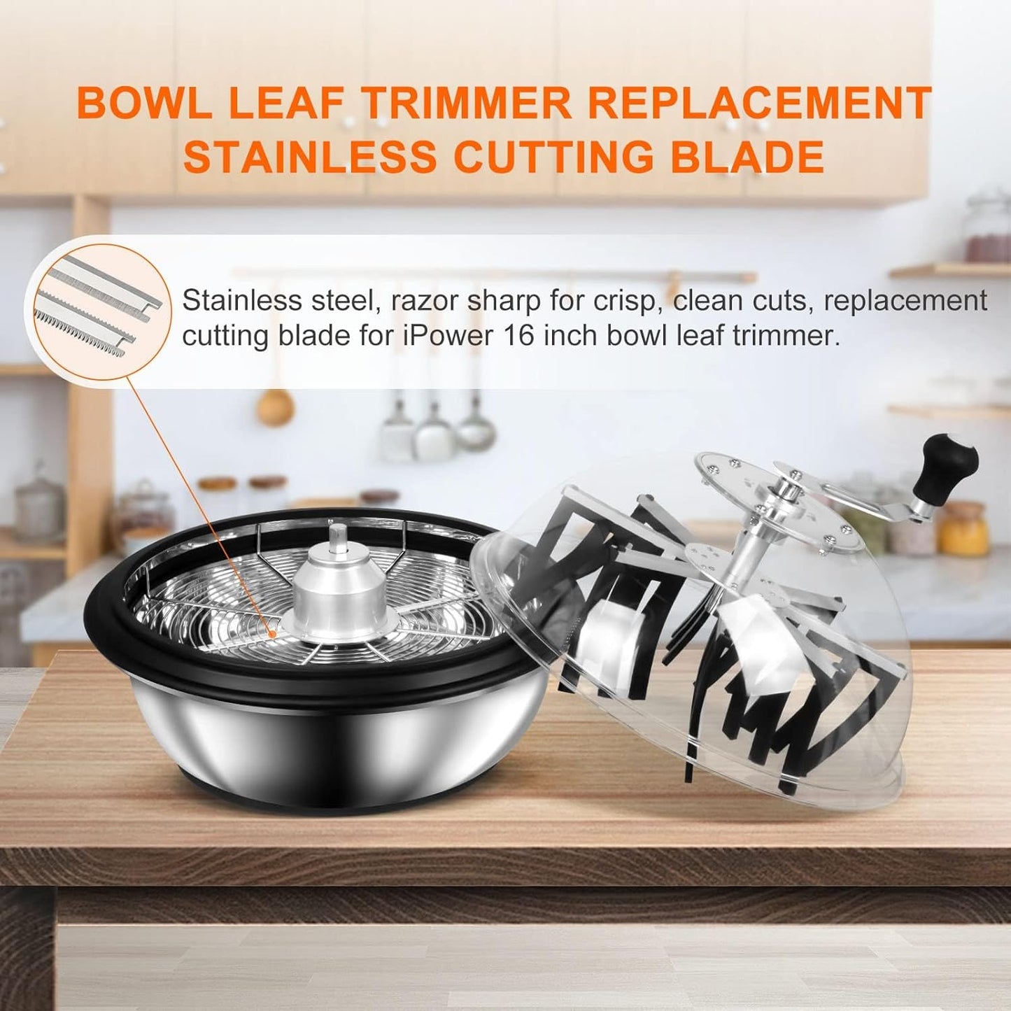 Simple Deluxe 16-Inch Bowl Leaf Trimmer Blades - 4-Pack Stainless Steel Replacement | 2 Serrated & 2 Straight Blades