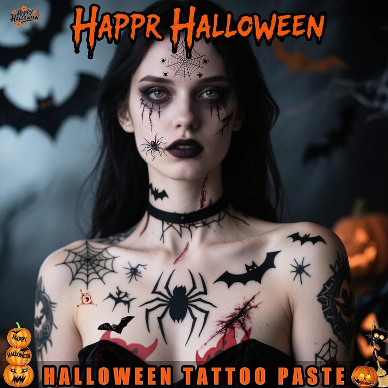 Halloween Nipple Covers - 8 Pairs of Bat, Skeleton & Pumpkin Pasties | Latex-Free Body Adhesive for Rave & Cosplay