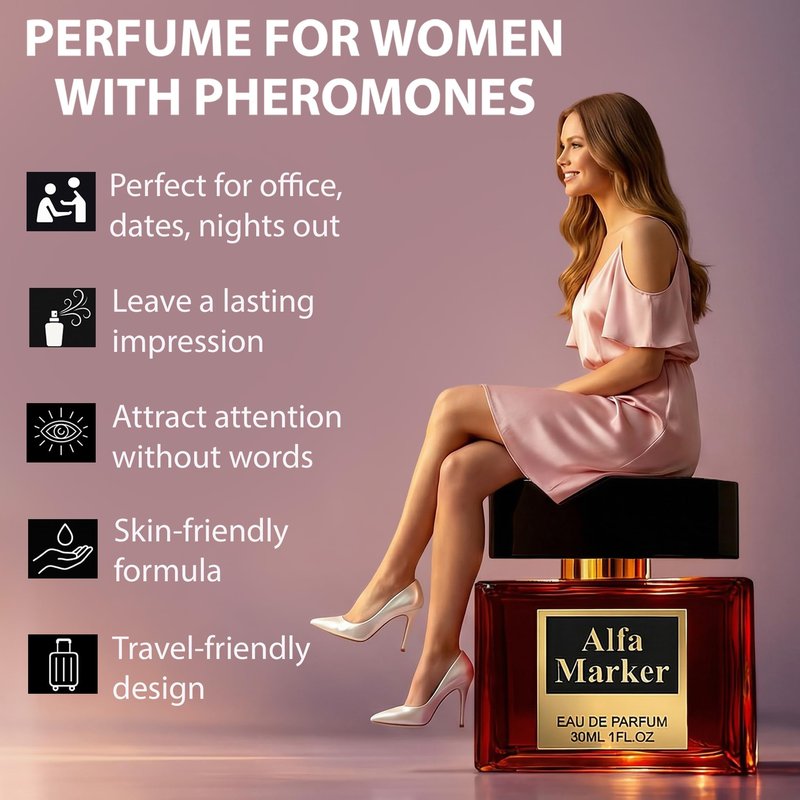 ALFAMARKER Perfumes for Women with Pheromones. 1fl oz Real Pheromones Infused Spray Long Lasting Scent. Original Premium Fragrance Travel Size Portable Bottle
