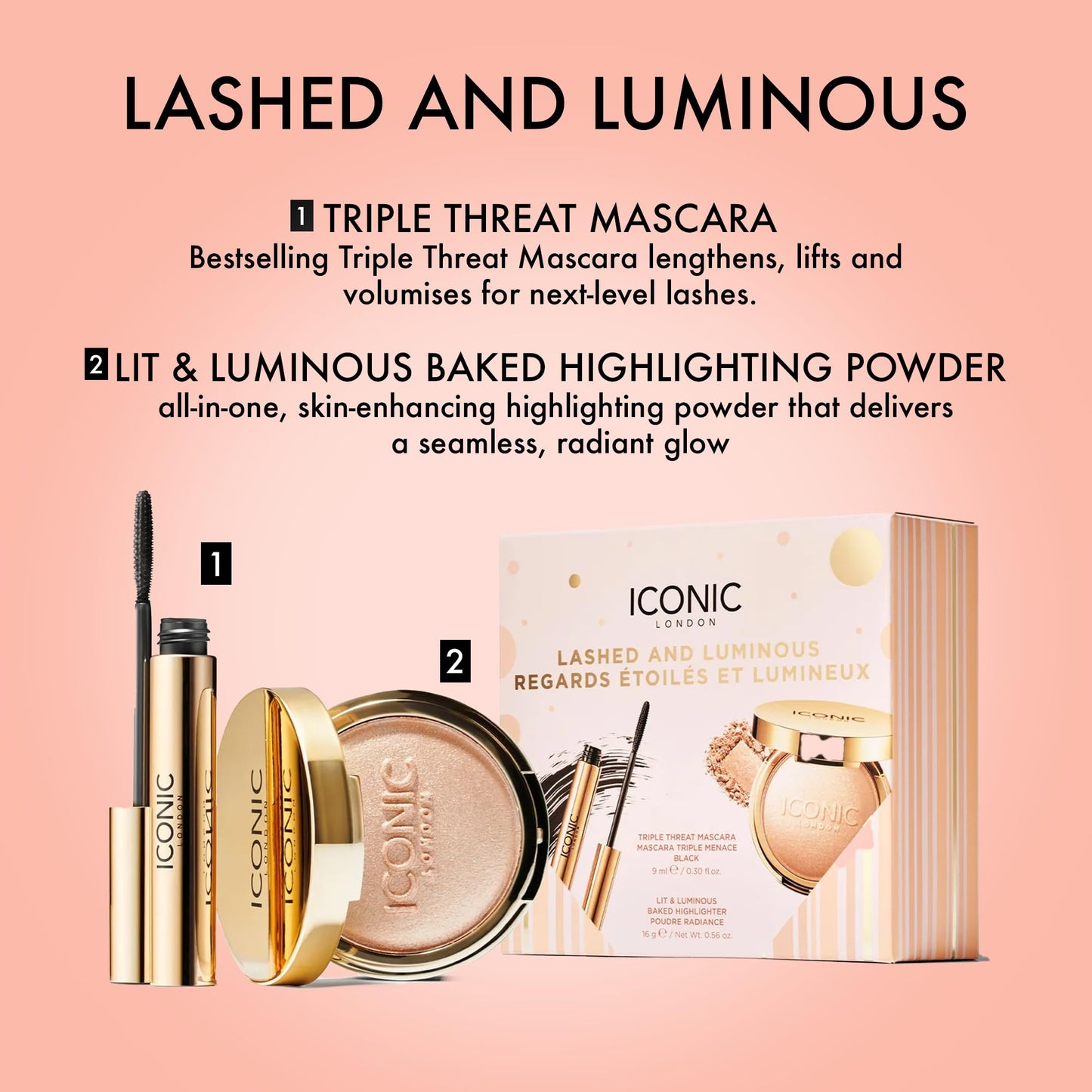 ICONIC LONDON Name a Better DUO Gift Set | Includes Triple Threat Mascara and Prep-Set-Glow Original