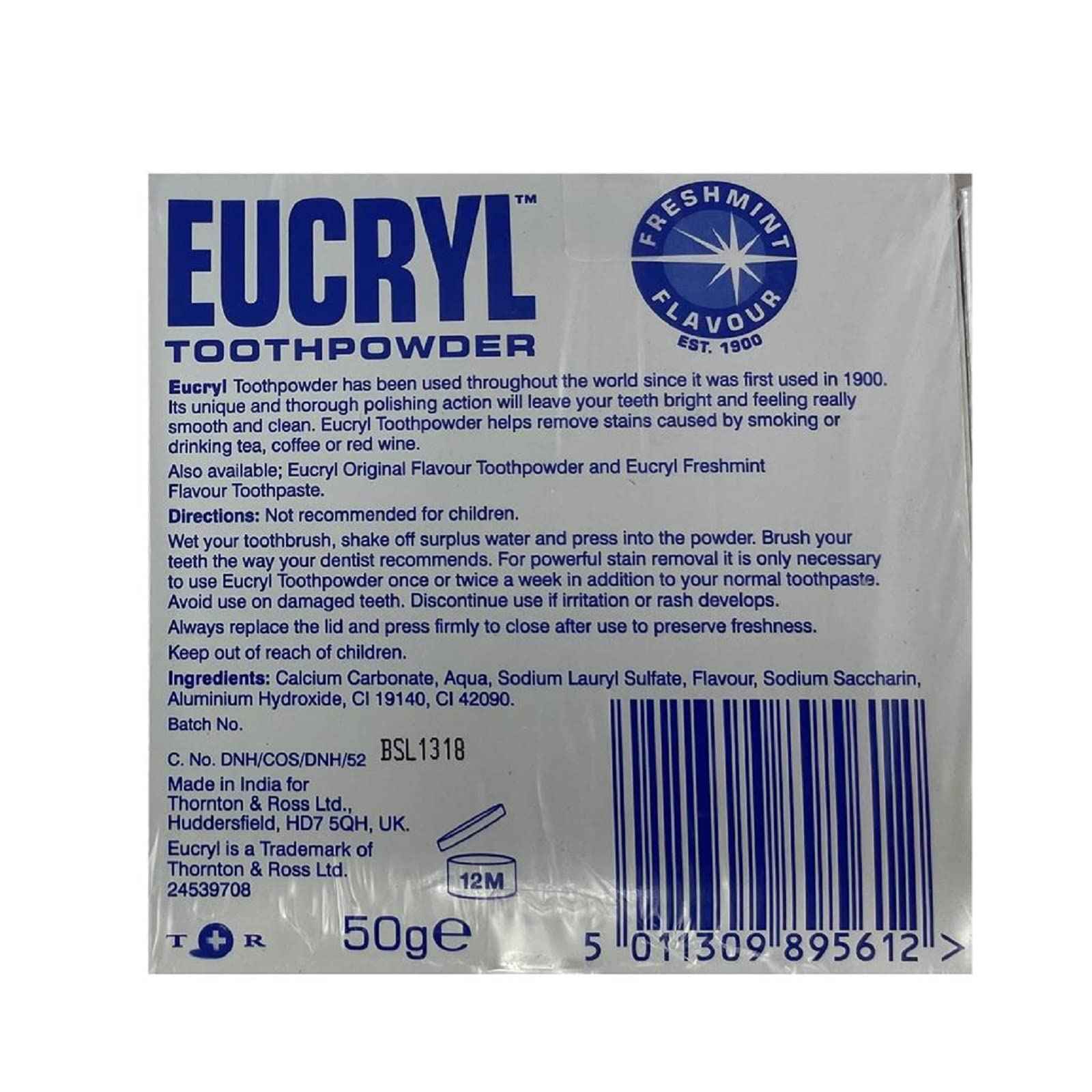 Eucryl Smokers Tooth Powder Freshmint Flavour (50g) - Pack of 2